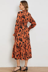 Floral Smocked Long Flounce Sleeve Dress by Faz