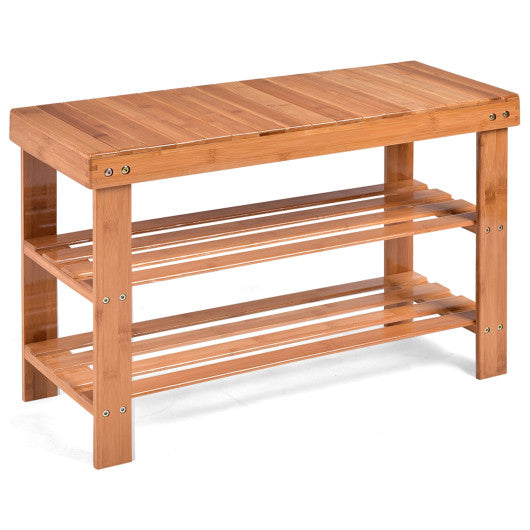 3 Tier Bamboo Bench Storage Shoe Shelf-Natural