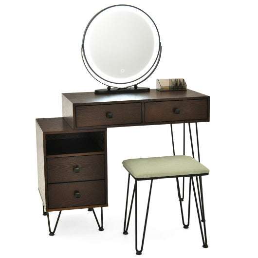 Vanity Set Modern Dressing Table with Mirror and Lipstick Storage Box-Brown