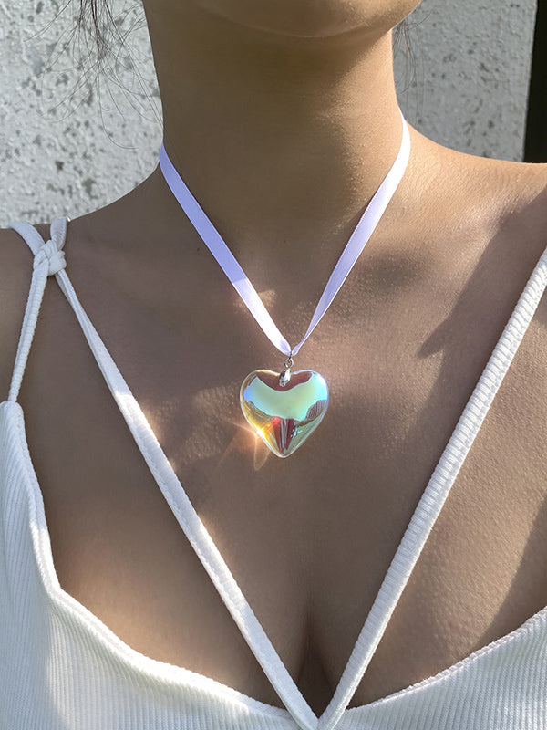 Heart Shape Streamer Tied Necklaces Accessories by migunica