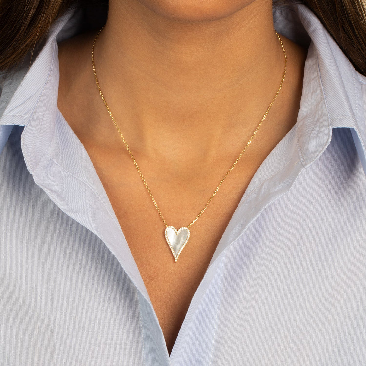 Elongated Pavé Heart Necklace by By Adina Eden