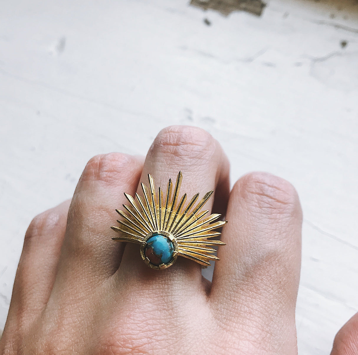 Sun Goddess Ring with Copper Oyster Turquoise by Yugen Handmade