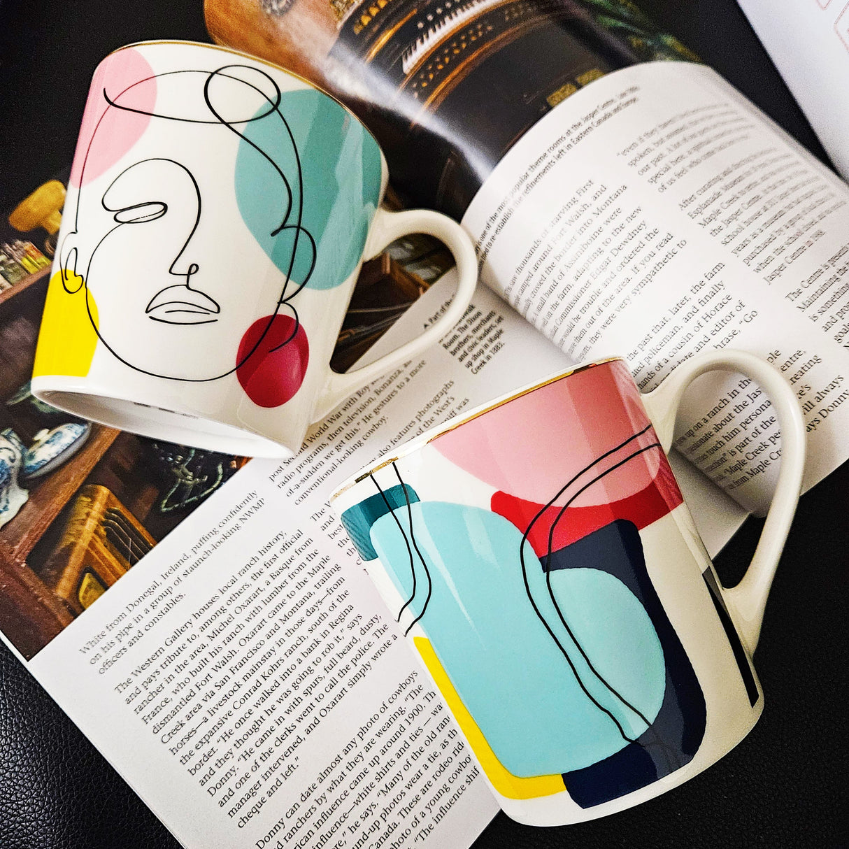 Set Of Four Ceramic Coffee Mugs Face Theme by Izhar Studio- CA