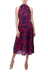 Sam Edelman Halter Neck Zipper Closure Floral Print Tie back Satin Dress by Curated Brands