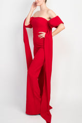 Jovani off the shoulder scuba crepe prom jumpsuit by Curated Brands