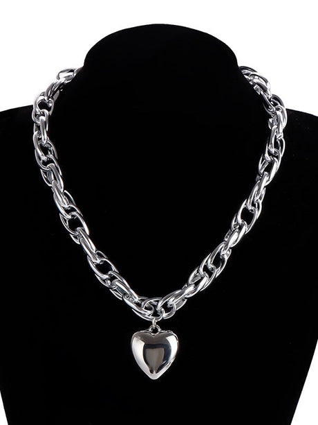 Normcore Chains Heart Shape Solid Color Necklaces Accessories by migunica