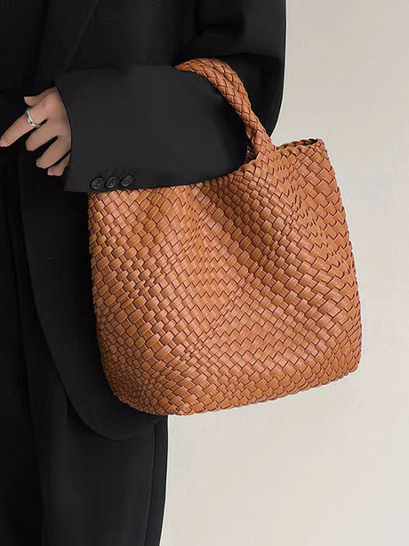 Solid Color Woven Tote Bags Handbags by migunica