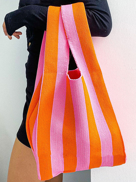 Contrast Color Striped Bags Woven Handbag by migunica