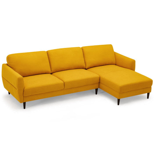 L-Shaped Fabric Sectional Sofa with Chaise Lounge and Solid Wood Legs-Yellow