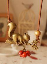 Vintage Squirrel Red Beans Necklace by migunica