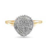 10K Yellow Gold 1/2 Cttw Round & Baguette Cut Diamond Pear Shaped Domed Pavé Cluster with Halo Cocktail Ring (J-K Color, I1-I2 Clarity) by Haus of Brilliance