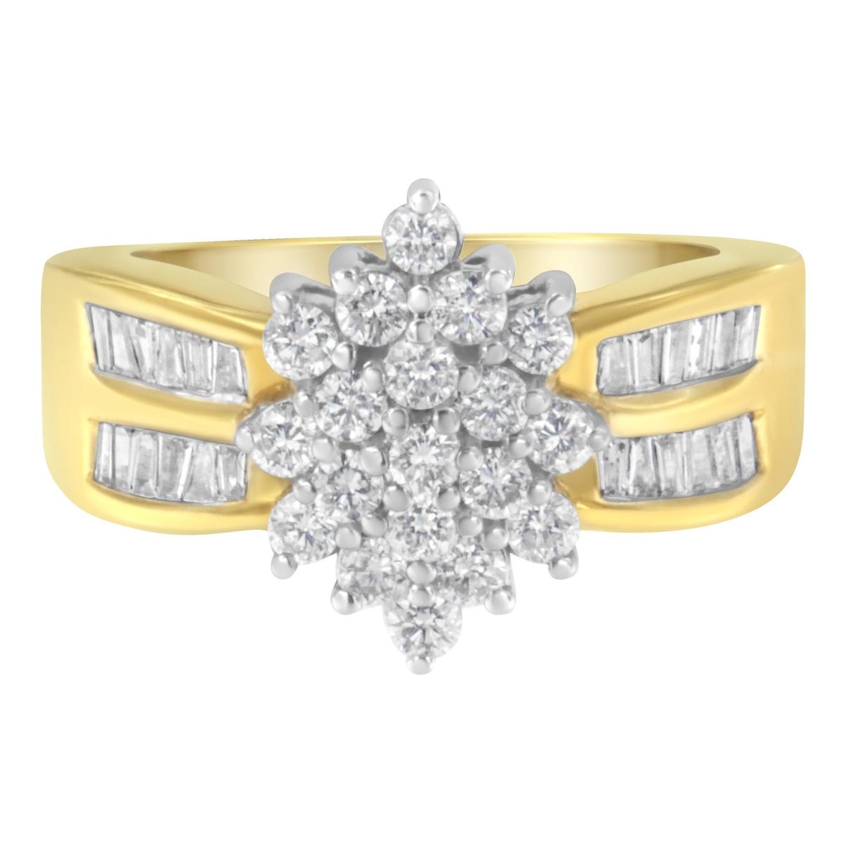 10K Yellow Gold 1.0 Cttw Marquise Composite Diamond Cluster Cocktail Ring (H-I Color, SI2-I1 Clarity) by Haus of Brilliance