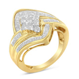 10K Yellow Gold over .925 Sterling Silver Diamond Bypass Cluster Ring (1 Cttw, I-J Color, I2-I3 Clarity) by Haus of Brilliance