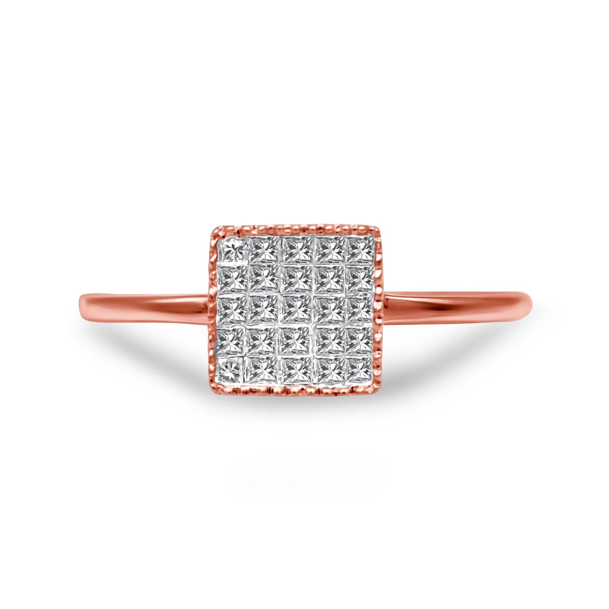 10K Rose Gold 1/3 Cttw Invisible Set Princess Cut Diamond Composite Square Shape Ring for Women (H-I color, I1-I2 clarity) by Haus of Brilliance