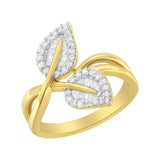 10K Yellow Gold 3/8 Cttw Round and Baguette-Cut Diamond Leaf Cocktail Ring (I-J Color, I1-I2 Clarity) by Haus of Brilliance