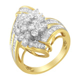 10K Yellow Gold Round and Baguette Diamond Swirl Ring (2.0 Cttw, J-K Color, I2 Clarity) by Haus of Brilliance