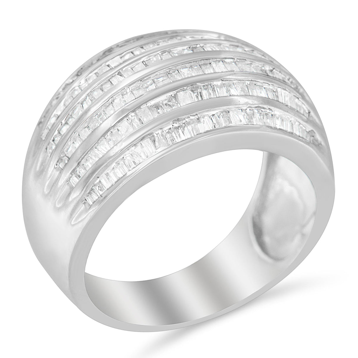 .925 Sterling Silver 1.0 Cttw Baguette-Cut Diamond 6-Row Channel Set Domed Tapered Cocktail Fashion Ring (H-I Color, I2-I3 Clarity) by Infinite Jewels