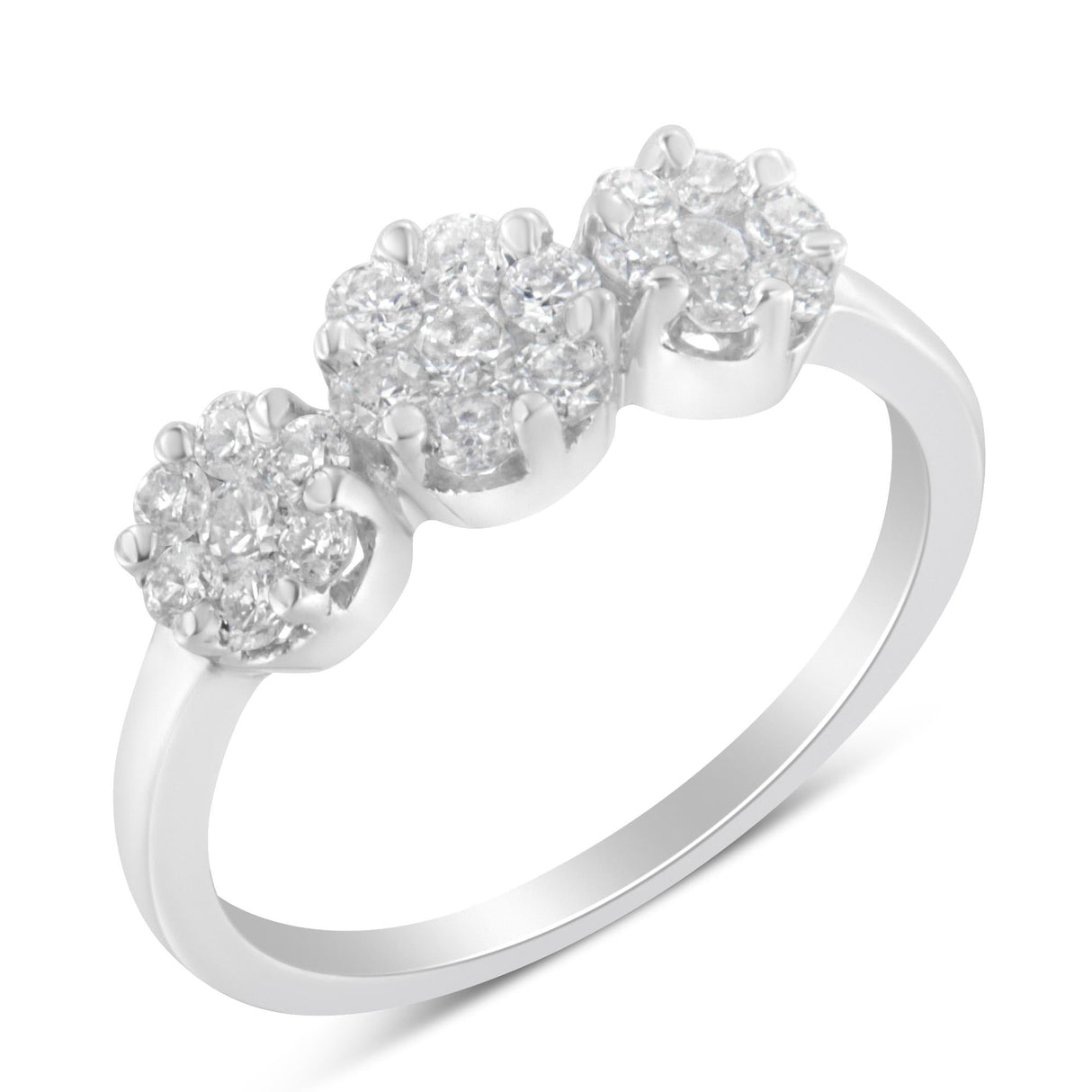 14K White Gold Three-Stone Cluster Diamond Ring (0.7 Cttw, H-I Color, SI2-I1 Clarity) by Haus of Brilliance