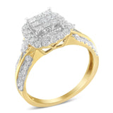 10K Yellow Gold 1.0 Cttw Diamond Composite Cushion-Shape Halo 3-Band-Look Engagement Ring (H-I Color, SI1-SI2 Clarity) by Infinite Jewels