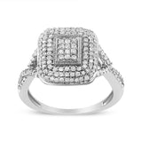 .925 Sterling Silver 1/2 Cttw Round-Cut Diamond Cluster Cushion Ring (I-J , I1-I2) by Haus of Brilliance