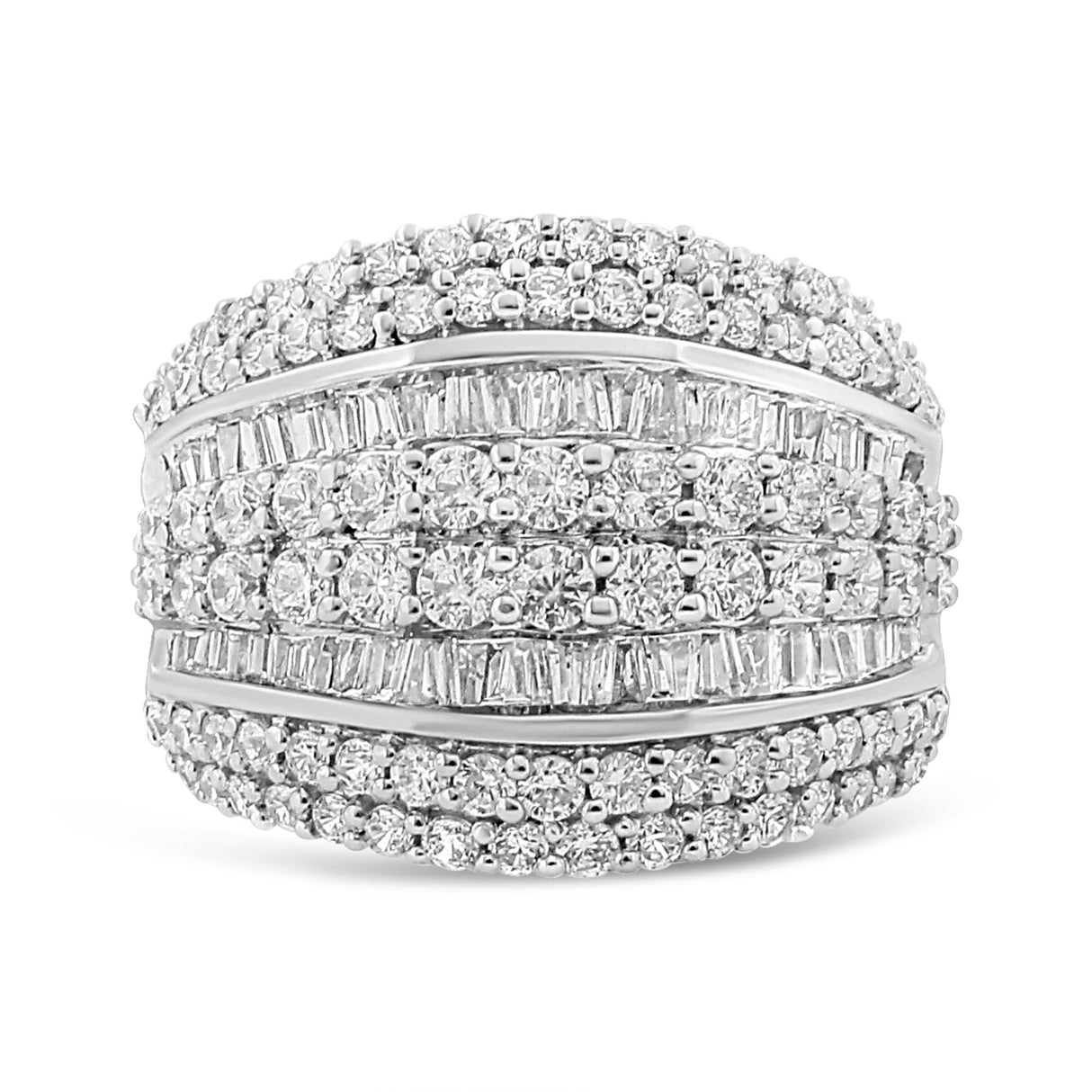 .925 Sterling Silver 2.00 Cttw Round and Baguette-Cut Diamond Cluster Ring (H-I Color, I1-I2 Clarity) by Haus of Brilliance