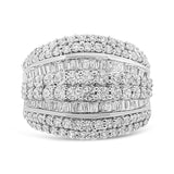 .925 Sterling Silver 2.00 Cttw Round and Baguette-Cut Diamond Cluster Ring (H-I Color, I1-I2 Clarity) by Haus of Brilliance