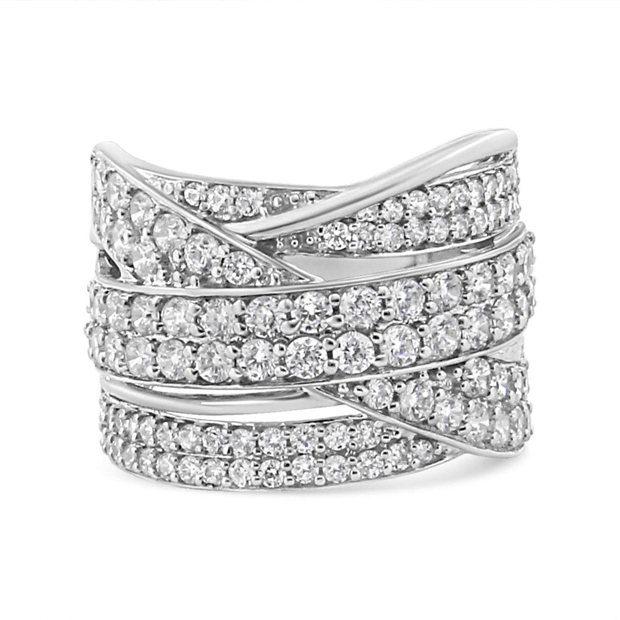 .925 Sterling Silver 2.00 Cttw Round-Cut Diamond Overlapping Bypass Band Ring (I-J Color, I2-I3 Clarity) by Haus of Brilliance