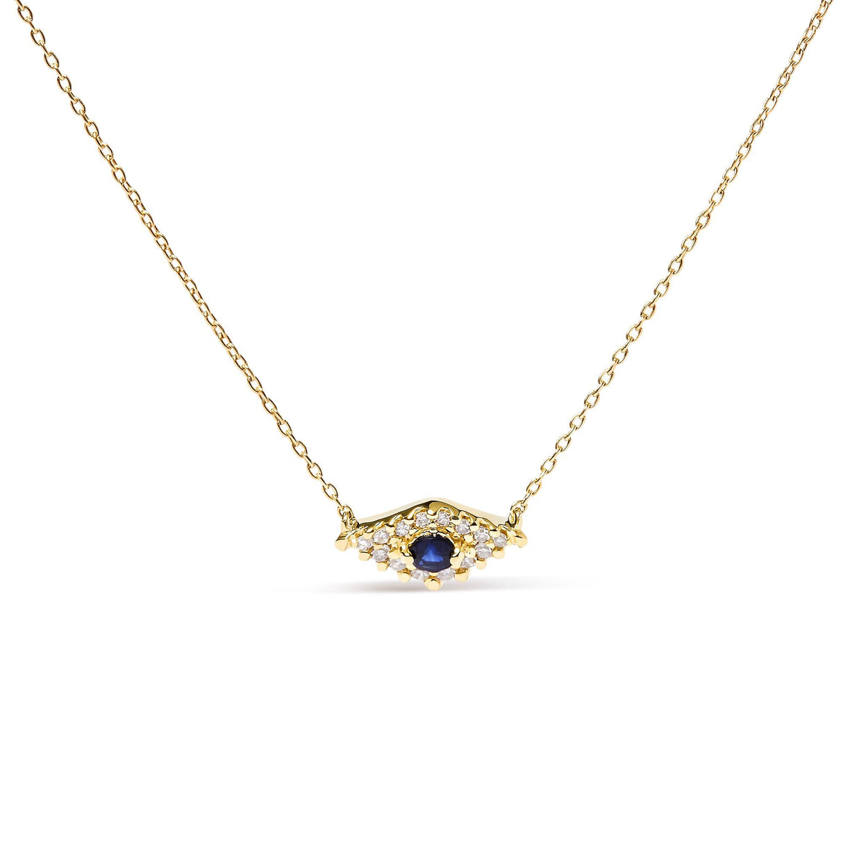 10K Yellow Gold Blue Sapphire and Diamond Accented Evil Eye 18" Inch Pendant Necklace (H-I Color, I1-I2 Clarity) by Haus of Brilliance