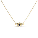 10K Yellow Gold Blue Sapphire and Diamond Accented Evil Eye 18" Inch Pendant Necklace (H-I Color, I1-I2 Clarity) by Haus of Brilliance