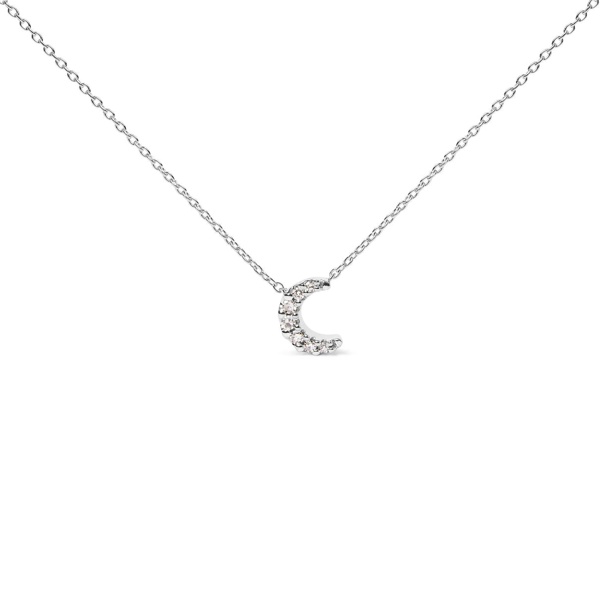 10K White Gold Diamond Accented Crescent Moon Shaped 18" Inch Pendant Necklace (H-I Color, I1-I2 Clarity) by Haus of Brilliance