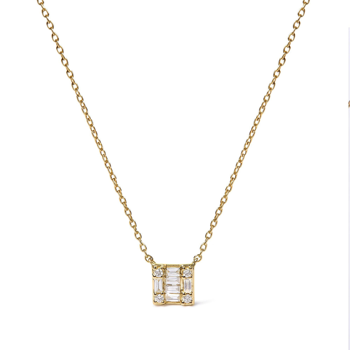 10K Yellow Gold 1/10 Cttw Round and Baguette Diamond Mosaic Composite Square 18" Inch Pendant Necklace (H-I Color, I1-I2 Clarity) by Haus of Brilliance