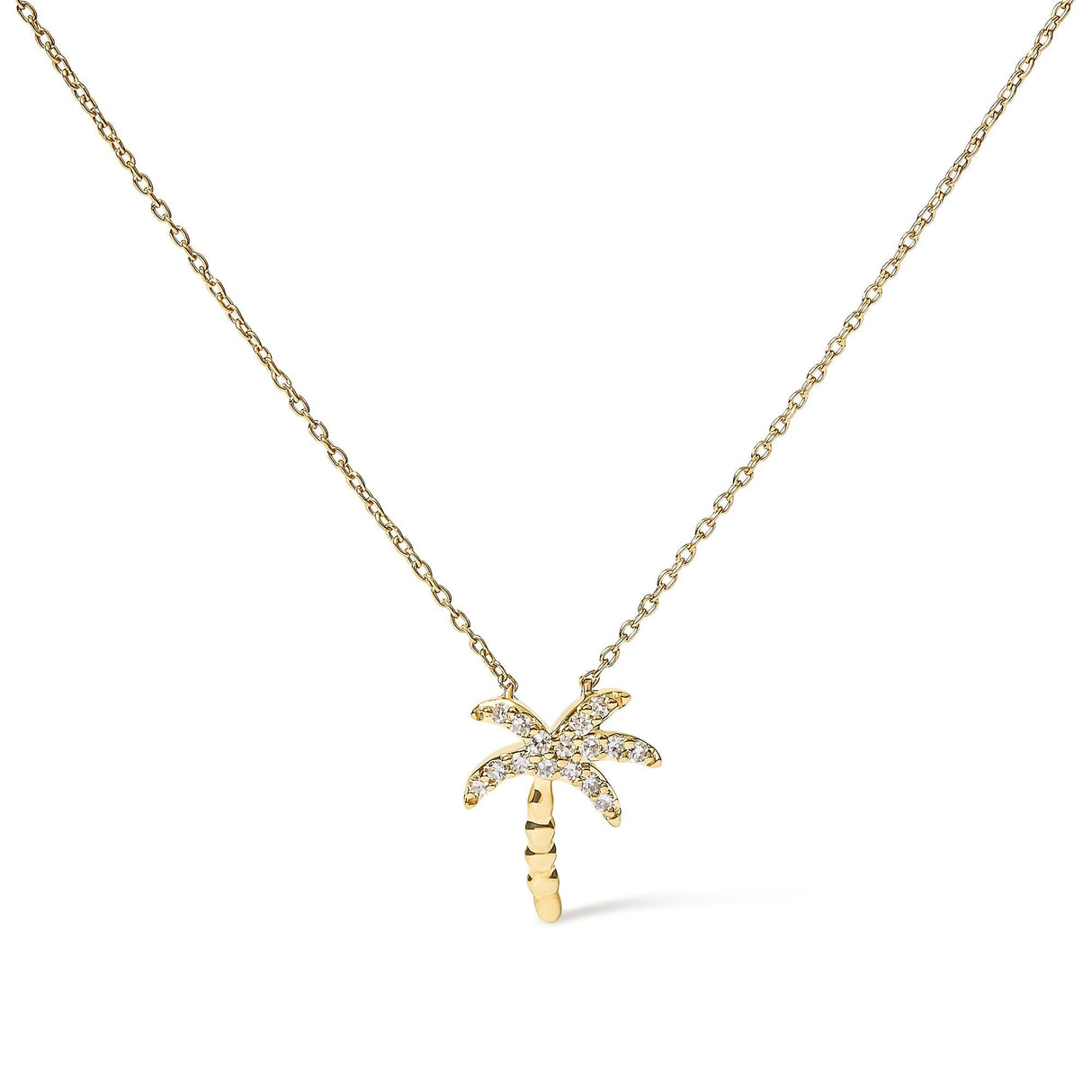 10K Yellow Gold 1/10 Cttw Round Diamond Palm Tree 18" Inch Pendant Necklace (H-I Color, I1-I2 Clarity) by Infinite Jewels