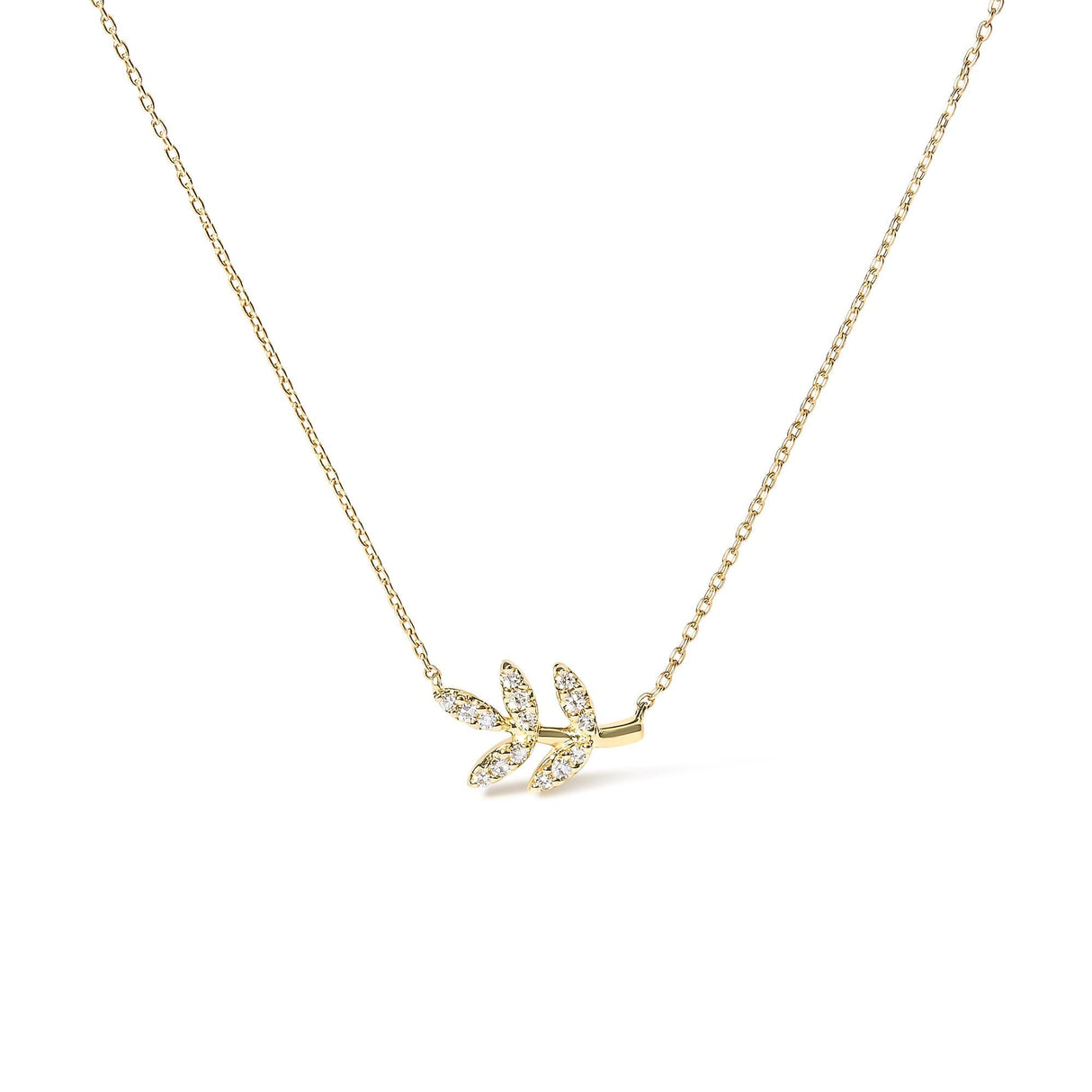 10K Yellow Gold 1/10 Cttw Diamond Leaf and Branch 18" Pendant Necklace (H-I Color, I1-I2 Clarity) by Haus of Brilliance