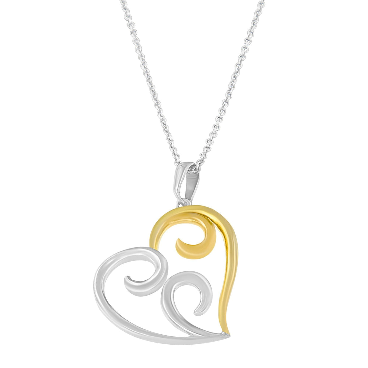 10K Yellow Gold Over .925 Sterling Silver Open Heart with Swirls 18" Box Chain Pendant Necklace by Haus of Brilliance