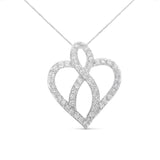 14KT White Gold 1 cttw Diamond Heart Ribbon Pendant Necklace (H-I, I1-I2) by Haus of Brilliance