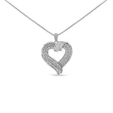 .925 Sterling Silver 1.00 Cttw Baguette Diamond Composite Open Heart 18" Inch Pendant Necklace (I-J Color, I1-I2 Clarity) by Haus of Brilliance