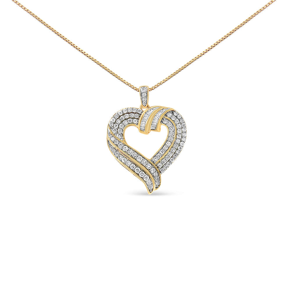 .925 Sterling Silver 1.00 Cttw Baguette Diamond Composite Open Heart 18" Inch Pendant Necklace (I-J Color, I1-I2 Clarity) by Haus of Brilliance