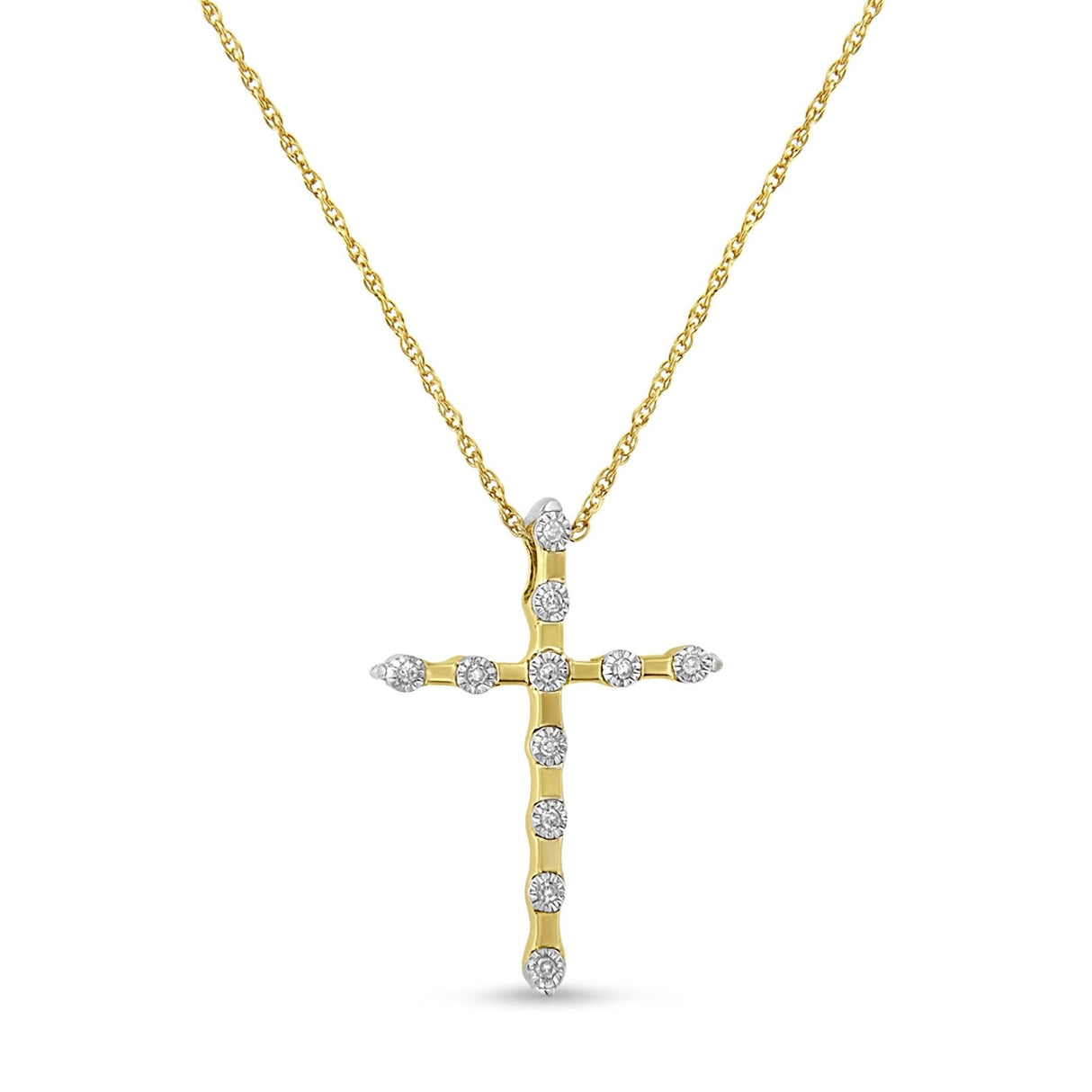 10K Yellow Gold Plated .925 Sterling Silver Miracle Set Diamond Accent Cross 18" Pendant Necklace (I-J Color, I3 Clarity) by Haus of Brilliance