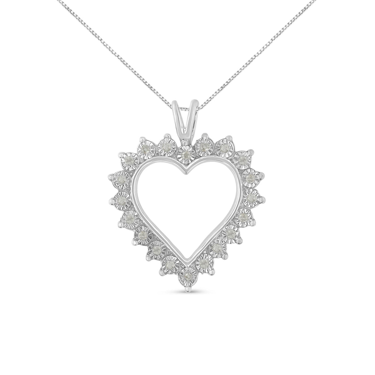 .925 Sterling Silver 1/4 Cttw Miracle Set Diamond Open Heart 18" Pendant Necklace (I-J Color, I3 Clarity) by Haus of Brilliance