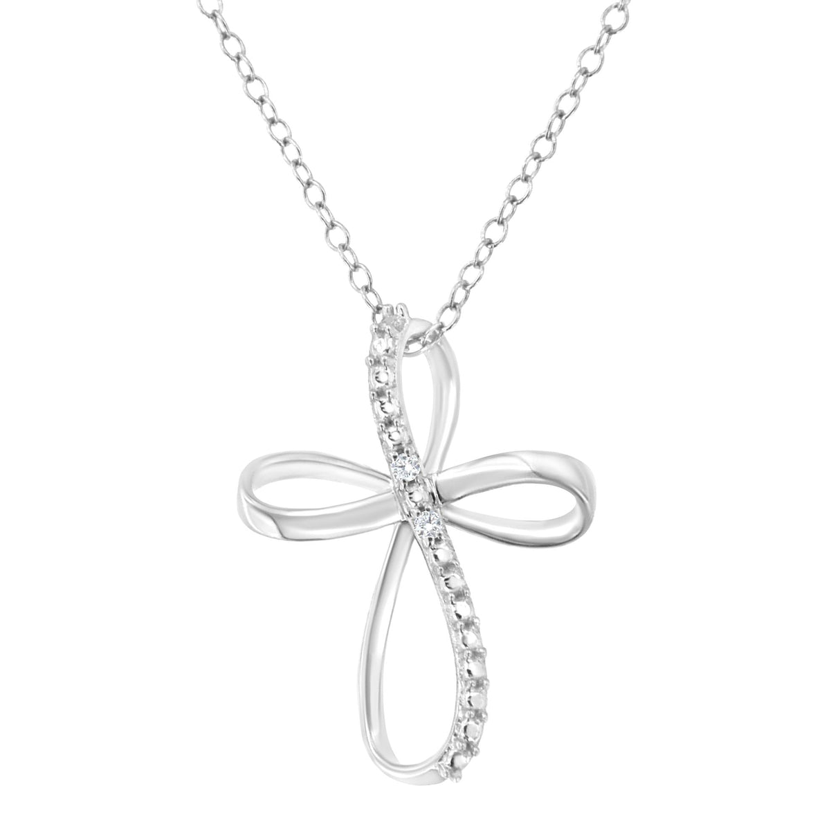 .925 Sterling Silver Diamond Accent Cross Ribbon 18" Pendant Necklace (I-J Color, I2-I3 Clarity) by Haus of Brilliance