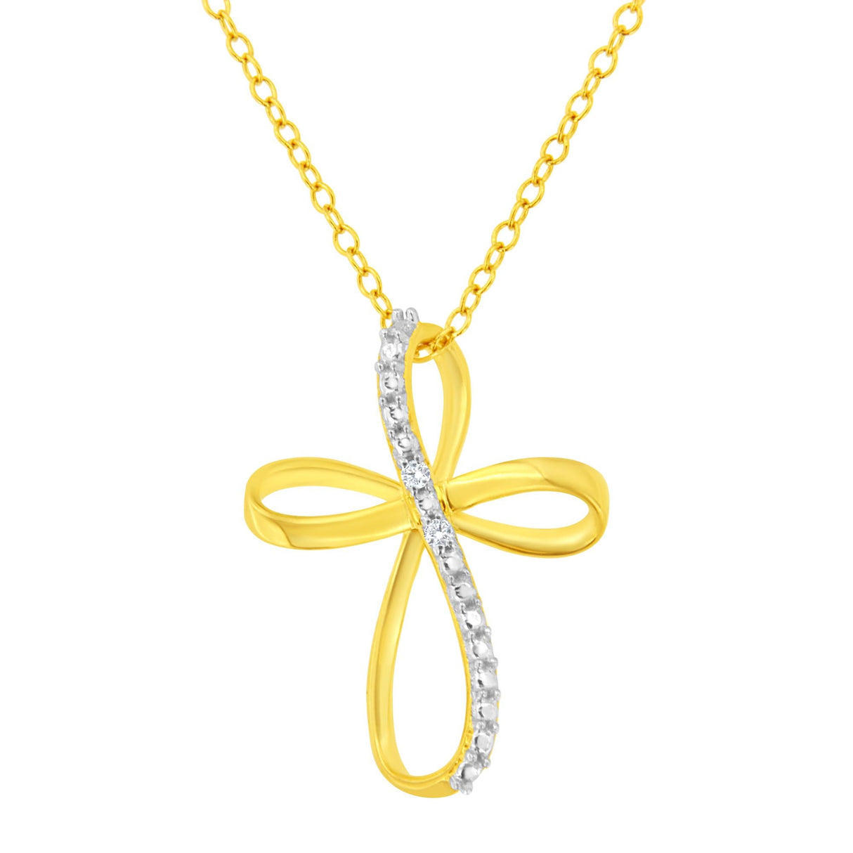 .925 Sterling Silver Diamond Accent Cross Ribbon 18" Pendant Necklace (I-J Color, I2-I3 Clarity) by Haus of Brilliance