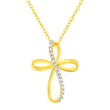 .925 Sterling Silver Diamond Accent Cross Ribbon 18" Pendant Necklace (I-J Color, I2-I3 Clarity) by Infinite Jewels