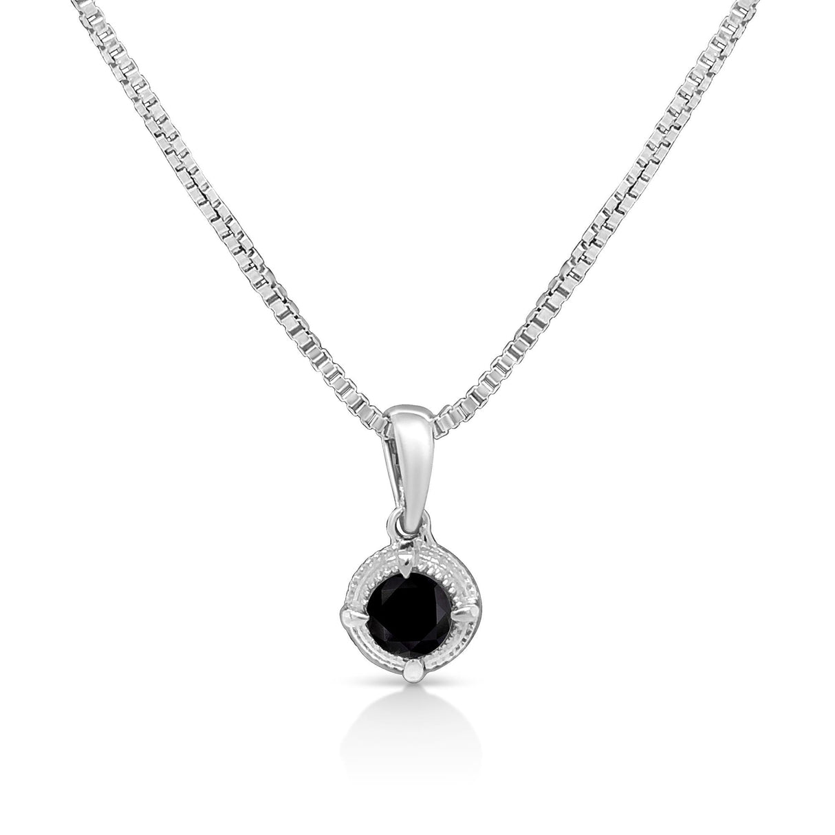 .925 Sterling Silver Treated Color Diamond Solitaire 18" Milgrain Pendant Necklace by Haus of Brilliance