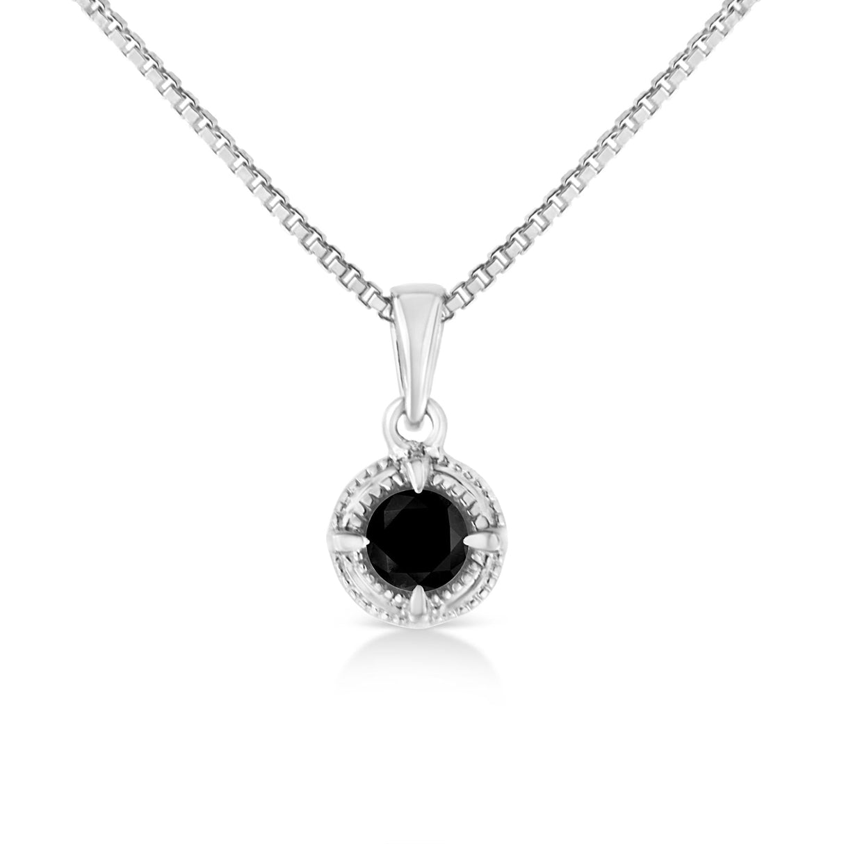 .925 Sterling Silver Treated Color Diamond Solitaire 18" Milgrain Pendant Necklace by Haus of Brilliance