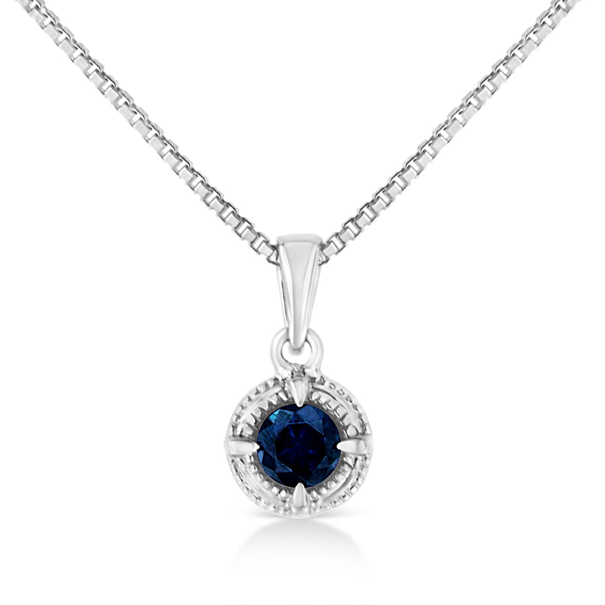 .925 Sterling Silver Treated Color Diamond Solitaire 18" Milgrain Pendant Necklace by Haus of Brilliance