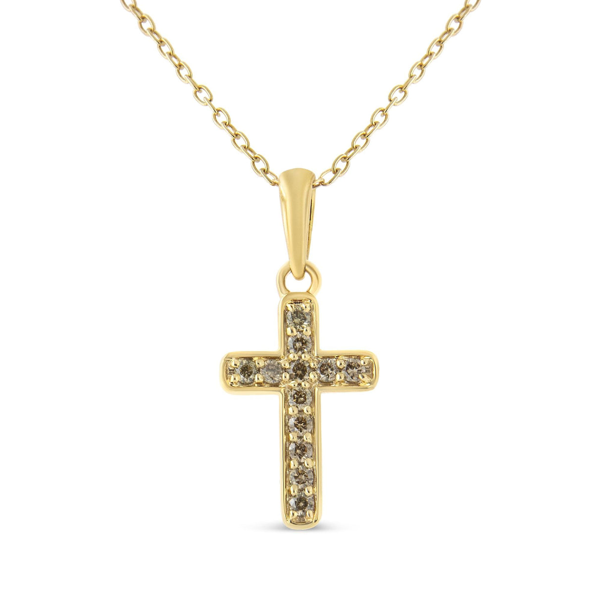 10K Yellow Gold Flashed .925 Sterling Silver 1/4 Cttw Champagne Diamond Cross Pendant Necklace (K-L Color, I1-I2 Clarity) - 18" by Haus of Brilliance