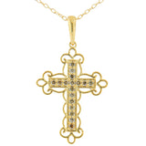 10K Yellow Flashed .925 Sterling Silver 1/4 Cttw Champagne Diamond Filigree Cross Pendant Necklace (K-L Color, I1-I2 Clarity) - 18" by Infinite Jewels