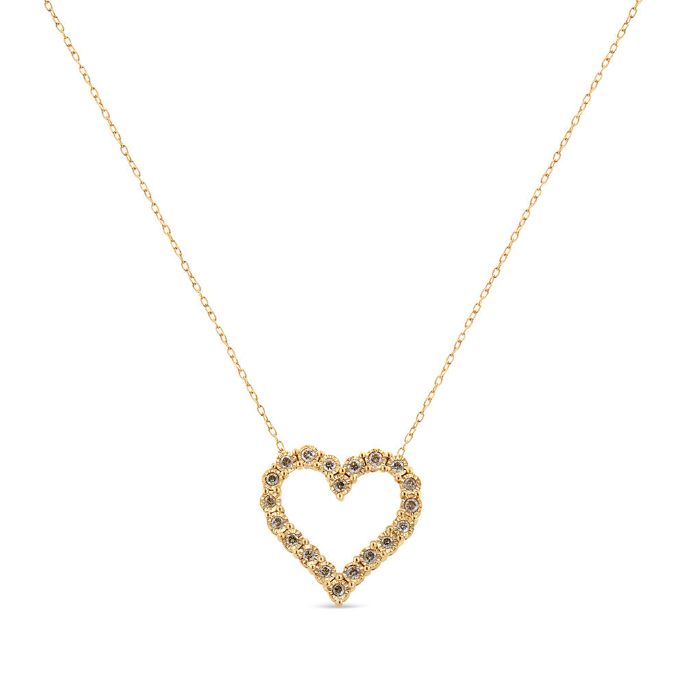 10K Yellow Gold Flashed .925 Sterling Silver 1/2 Cttw Champagne Diamond Miracle Plate Heart Pendant Necklace (K-L Color, I1-I2 Clarity) - 18" by Infinite Jewels