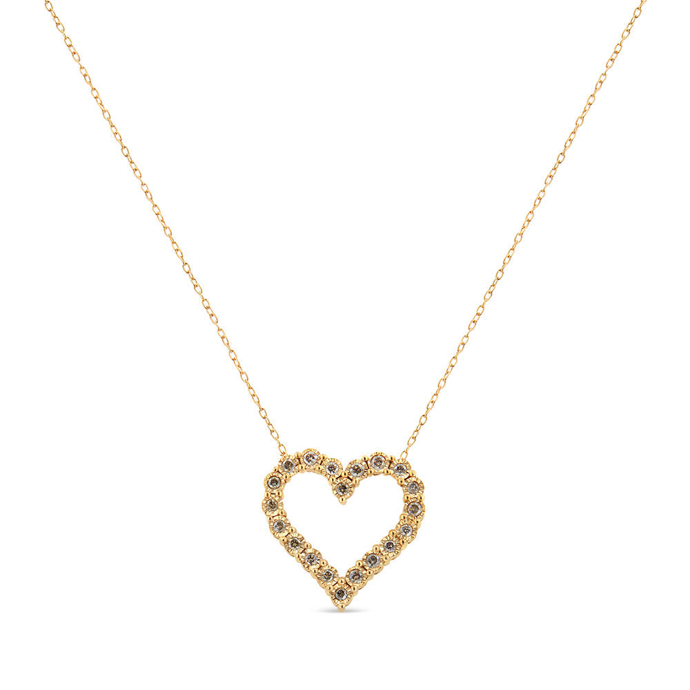 10K Yellow Gold Flashed .925 Sterling Silver 1/2 Cttw Champagne Diamond Miracle Plate Heart Pendant Necklace (K-L Color, I1-I2 Clarity) - 18" by Haus of Brilliance