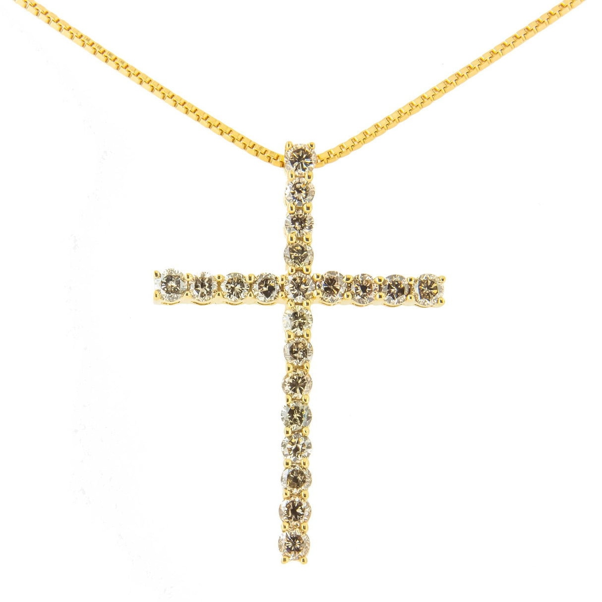 .925 Sterling Silver 1.0 Cttw Champagne Diamond Gold Cross Pendant Necklace for Women (Champagne Color, I1-I2 Clarity)- 18 inch by Infinite Jewels